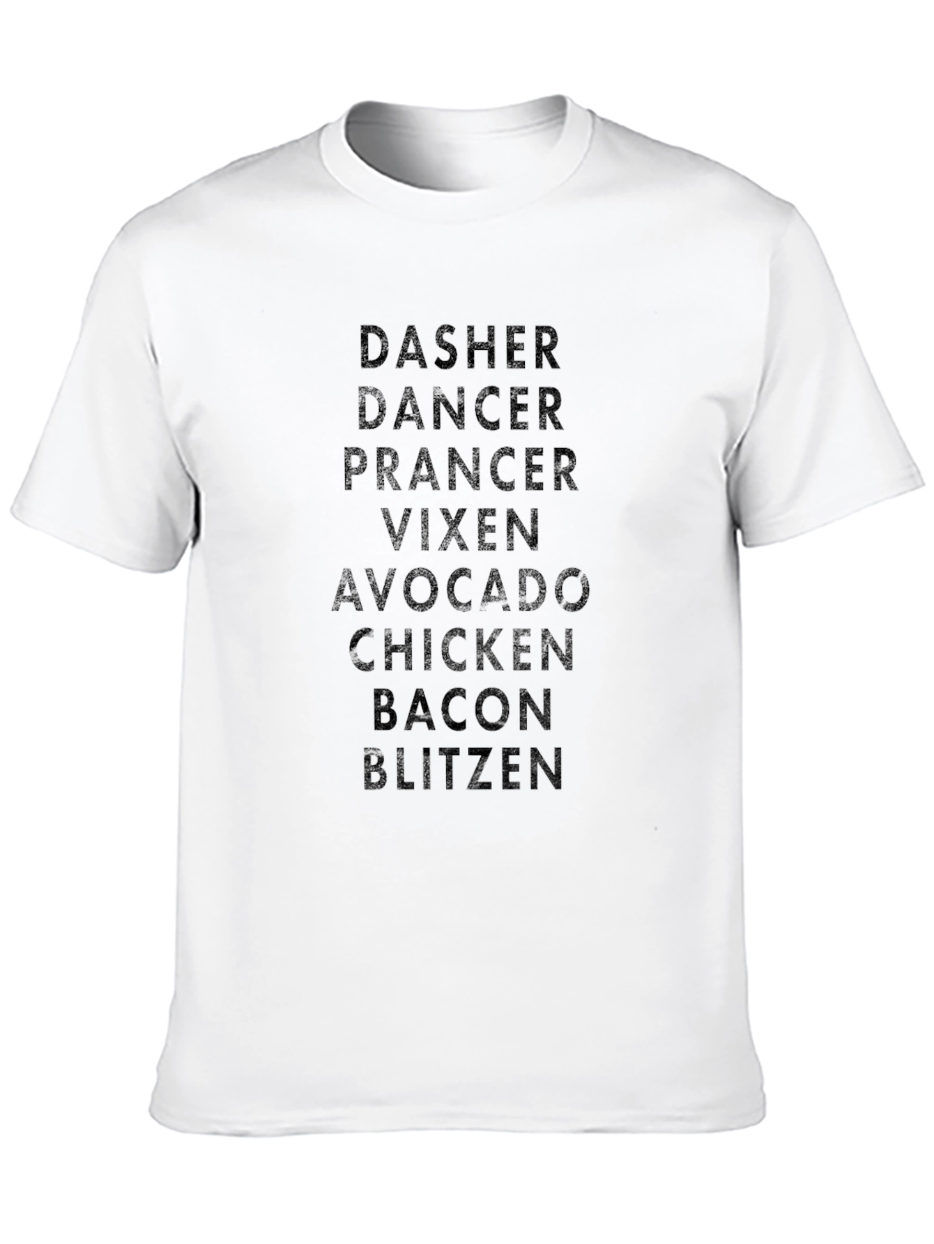 Funny Holiday T-Shirt: Reindeer Names & Foodie Twist