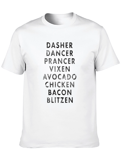 Funny Holiday T-Shirt: Reindeer Names & Foodie Twist