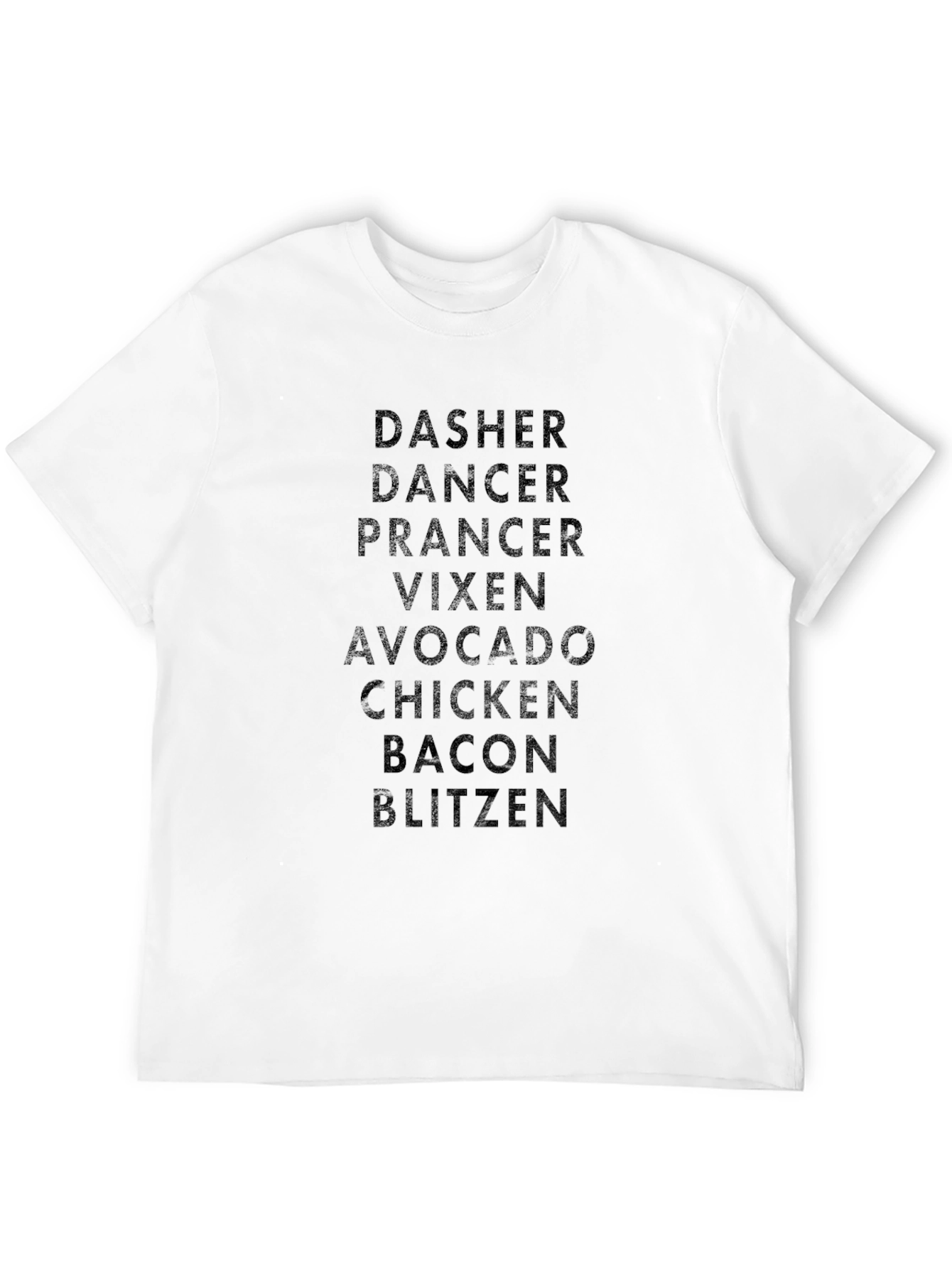 Funny Holiday T-Shirt: Reindeer Names & Foodie Twist