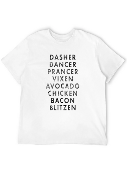 Funny Holiday T-Shirt: Reindeer Names & Foodie Twist
