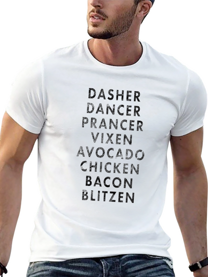 Funny Holiday T-Shirt: Reindeer Names & Foodie Twist