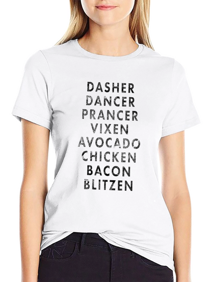 Funny Holiday T-Shirt: Reindeer Names & Foodie Twist