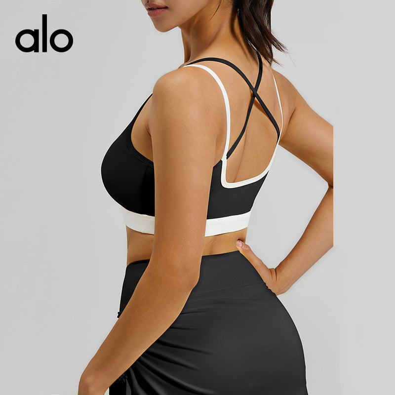 Alo Yoga Color-Matching Cross-Sectional Back Fitness Sports Bra High-Intensity Fixed Cup Yoga Back Cover