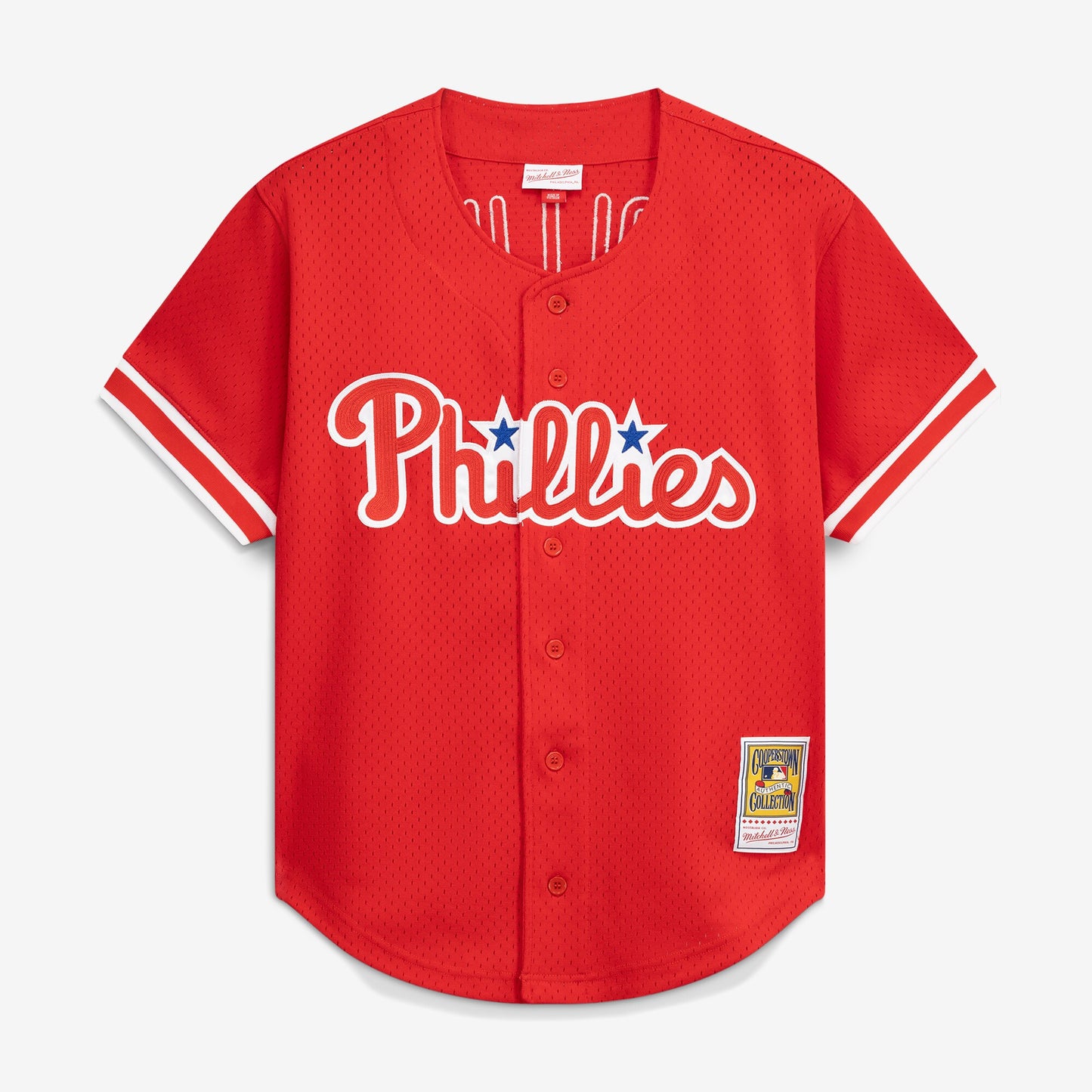 Jimmy Rollins Philadelphia Phillies Mitchell &amp;amp; Ness Cooperstown Mesh Batting Practice Button-Up Jersey - Red