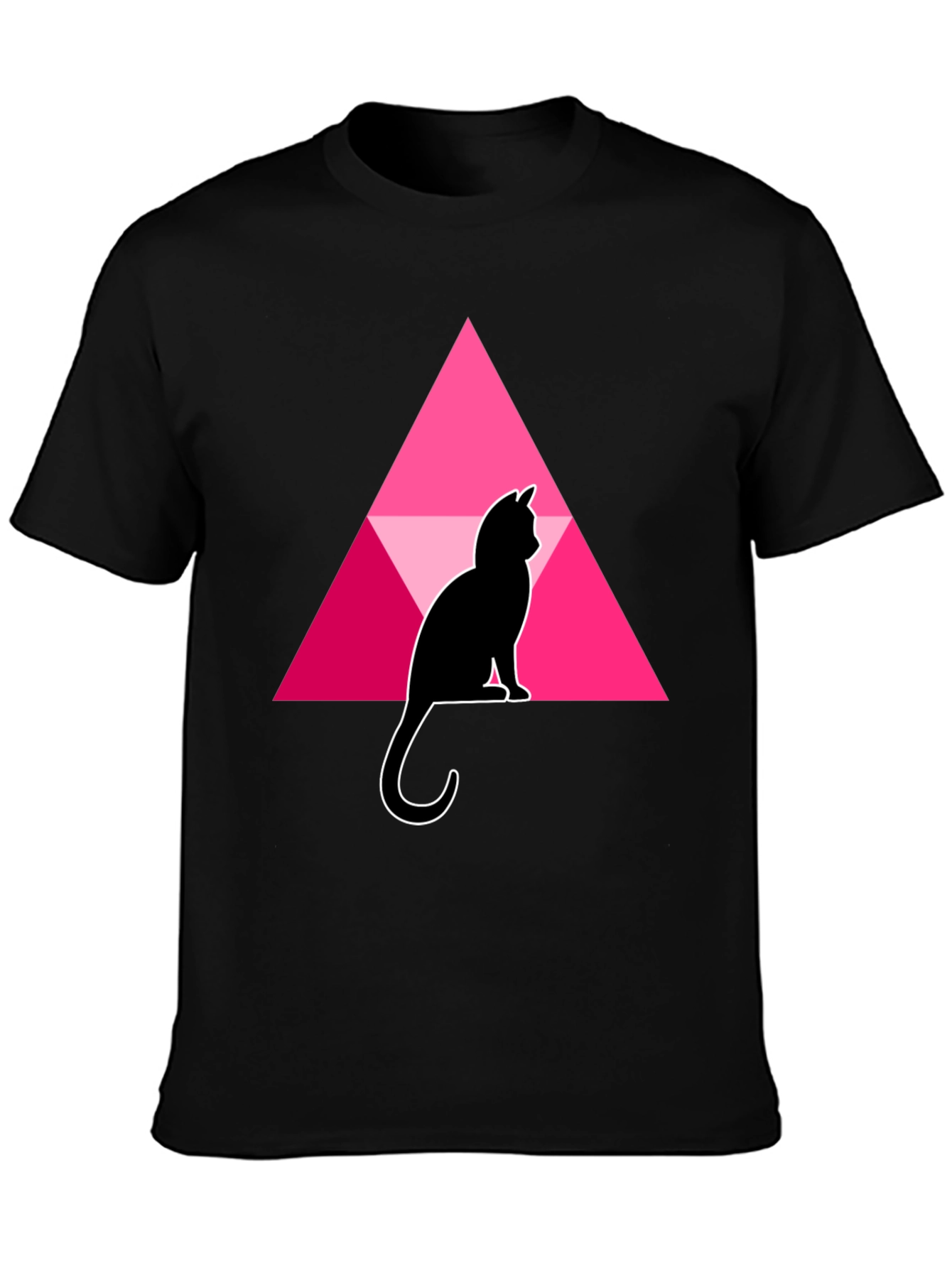 Cat and Triangle Graphic Black T-Shirt