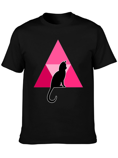 Cat and Triangle Graphic Black T-Shirt
