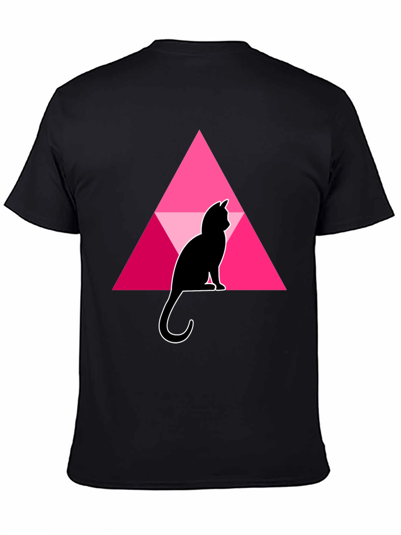 Cat and Triangle Graphic Black T-Shirt