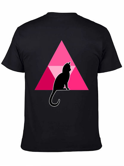 Cat and Triangle Graphic Black T-Shirt