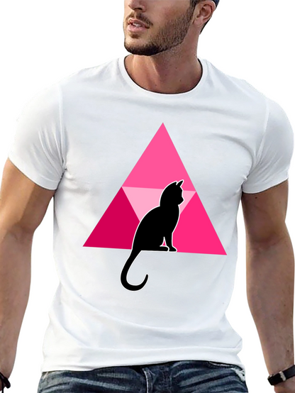 Cat and Triangle Graphic Black T-Shirt