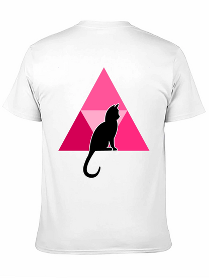 Cat and Triangle Graphic Black T-Shirt