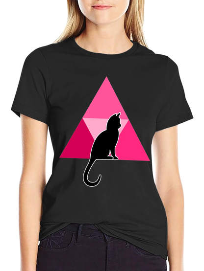 Cat and Triangle Graphic Black T-Shirt