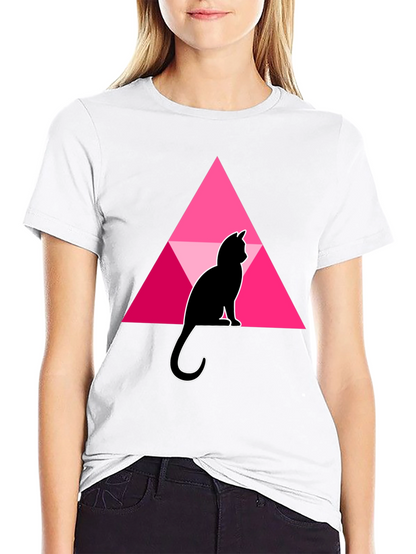 Cat and Triangle Graphic Black T-Shirt