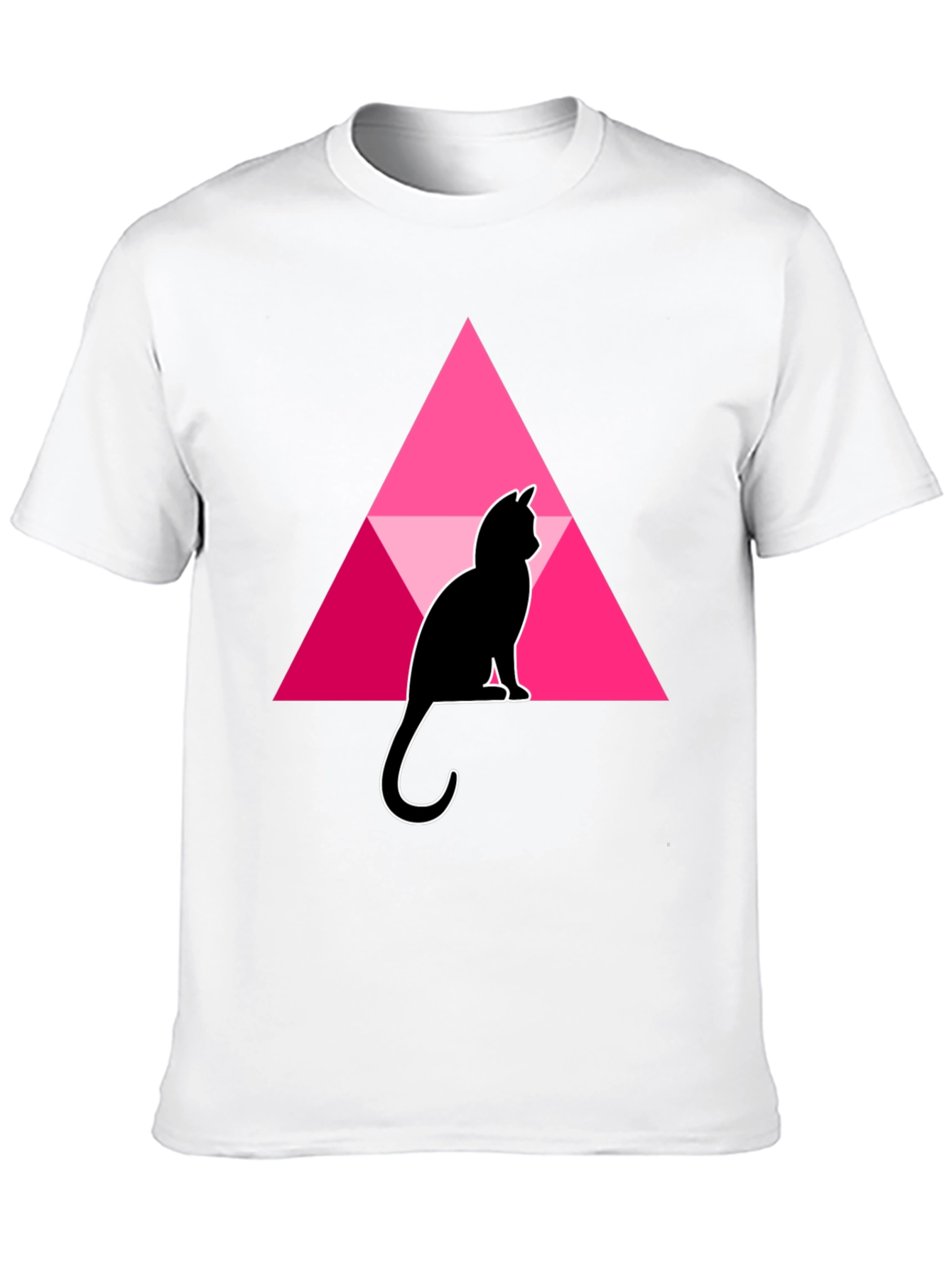 Cat and Triangle Graphic Black T-Shirt