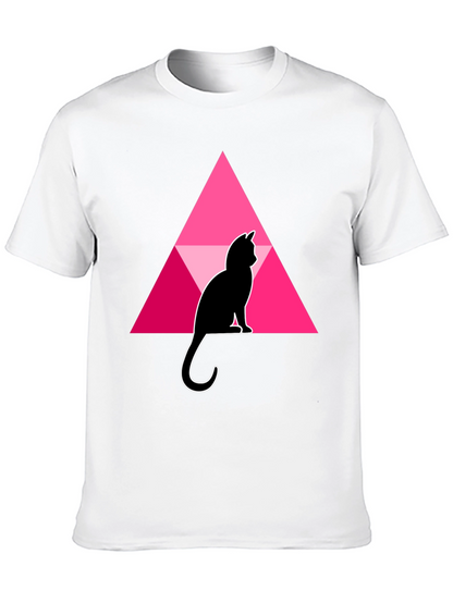 Cat and Triangle Graphic Black T-Shirt