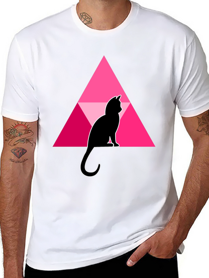 Cat and Triangle Graphic Black T-Shirt