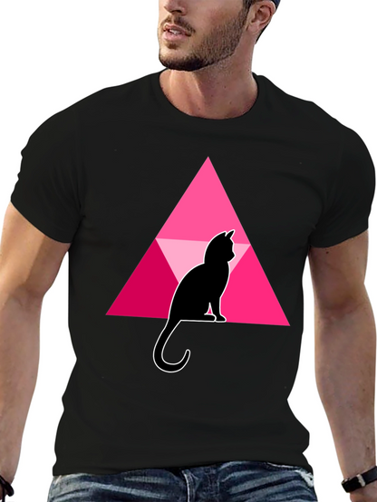 Cat and Triangle Graphic Black T-Shirt