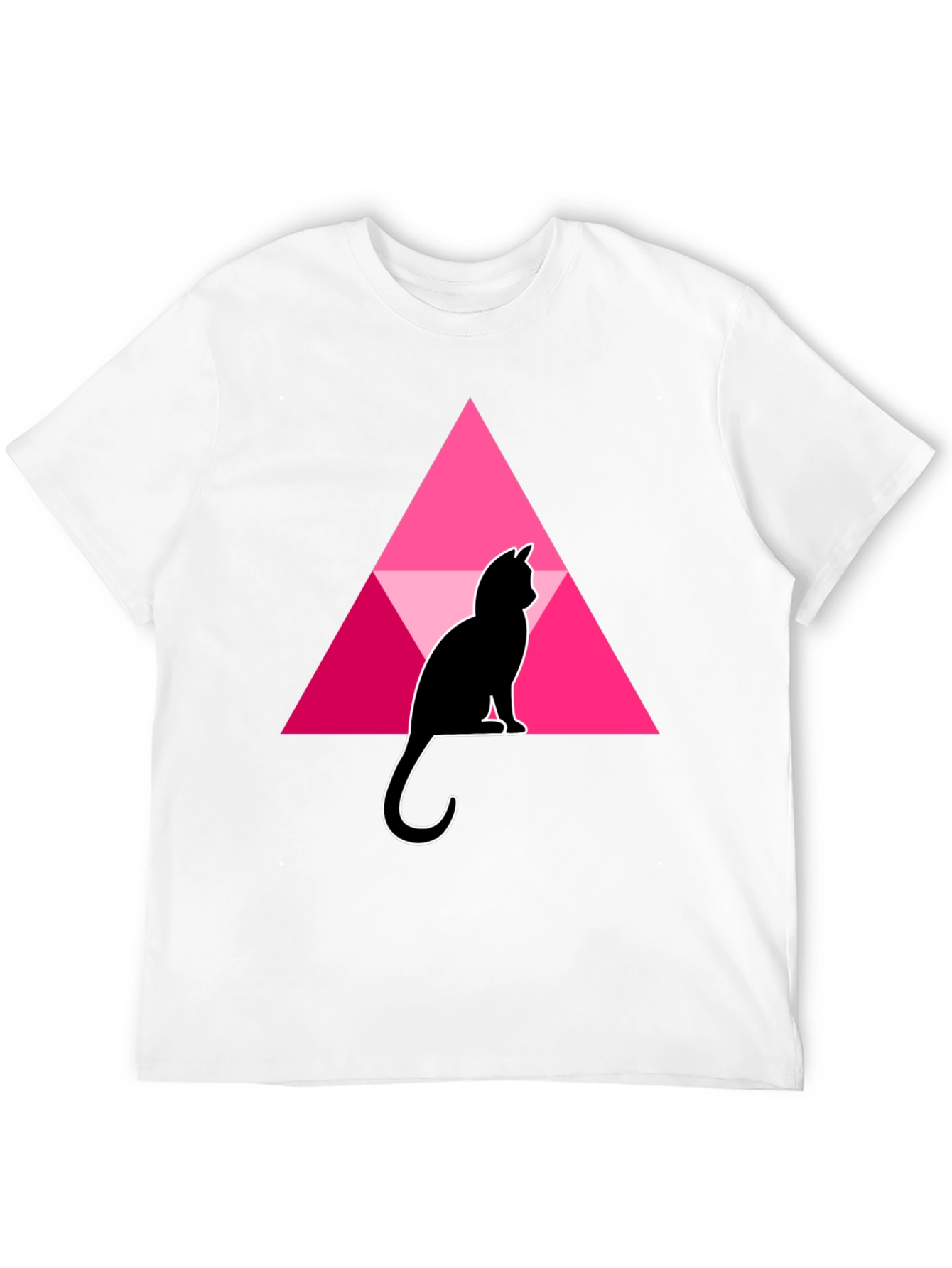 Cat and Triangle Graphic Black T-Shirt