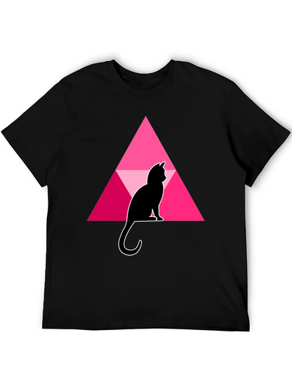 Cat and Triangle Graphic Black T-Shirt