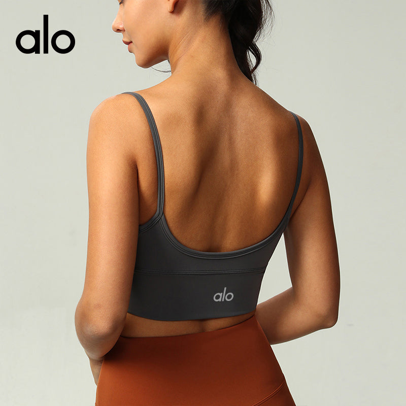 Aloyoga Bare Sensuality V-neck Fitness Bra with Sexy Yoga Top and U-shaped Open Back Yoga Set