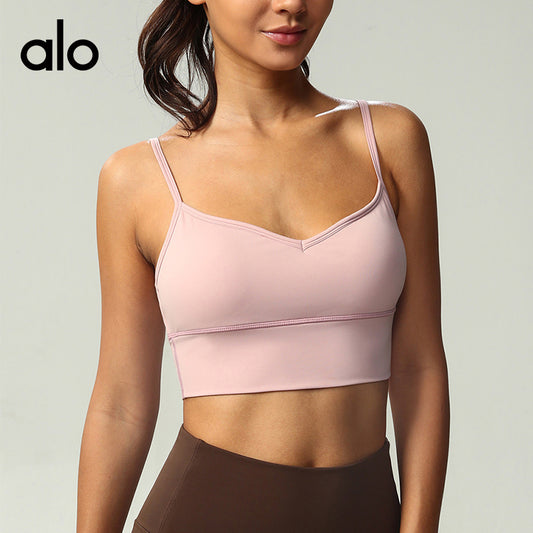 Aloyoga Bare Sensuality V-neck Fitness Bra with Sexy Yoga Top and U-shaped Open Back Yoga Set