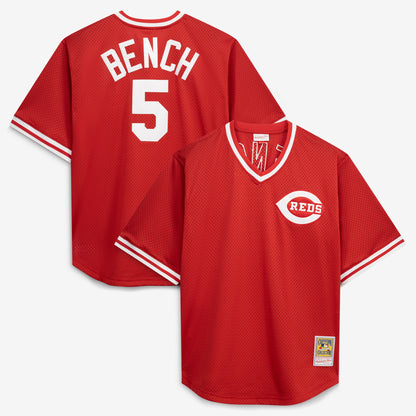 Johnny Bench Cincinnati Reds Mitchell &amp;amp; Ness Cooperstown Collection Big &amp;amp; Tall Mesh Batting Practice Jersey - Red