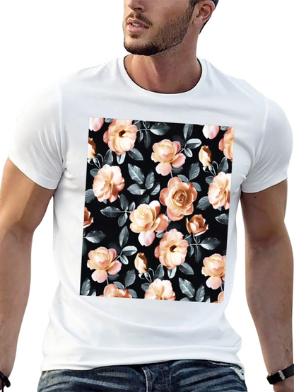 Floral Rose Print Black T-Shirt