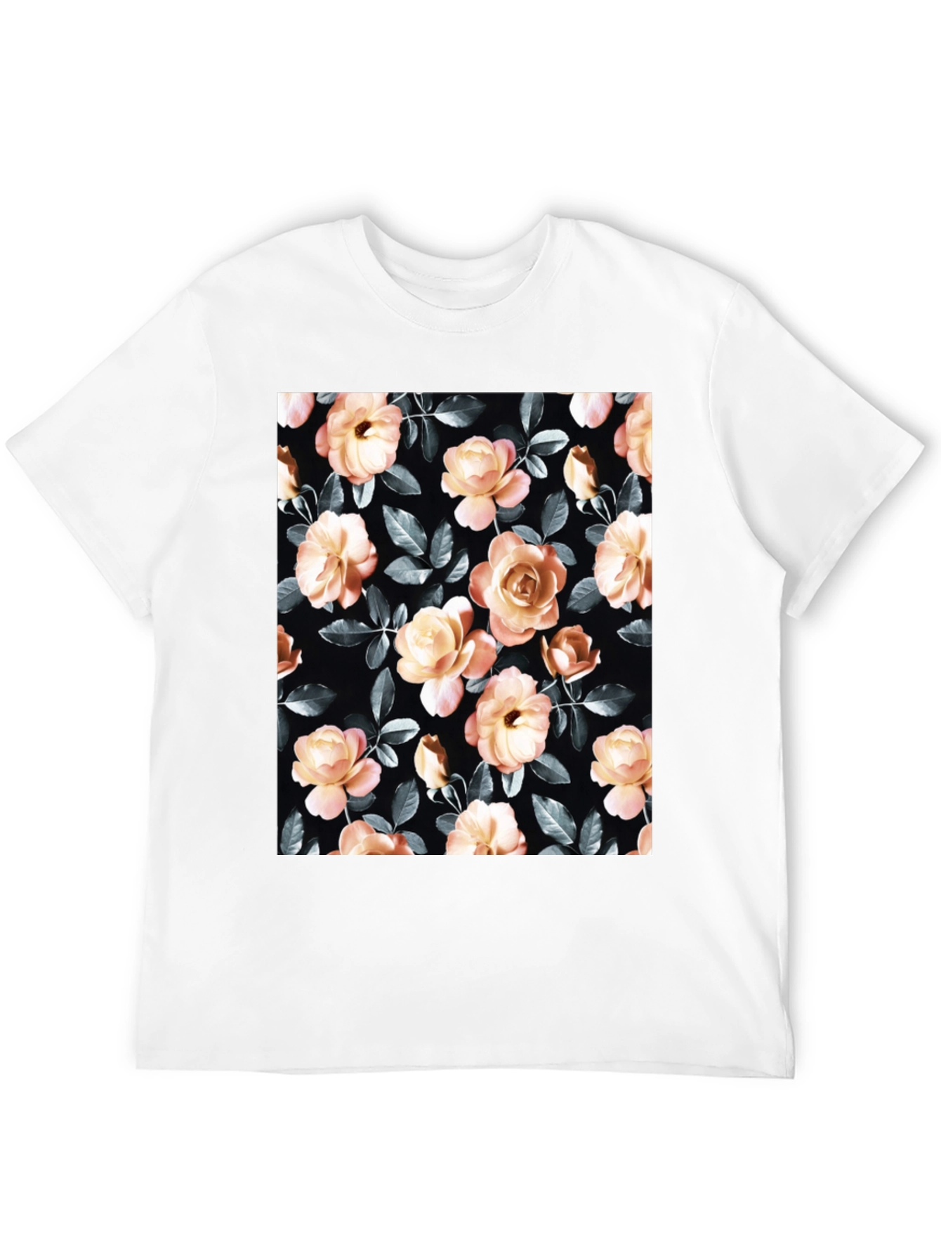Floral Rose Print Black T-Shirt
