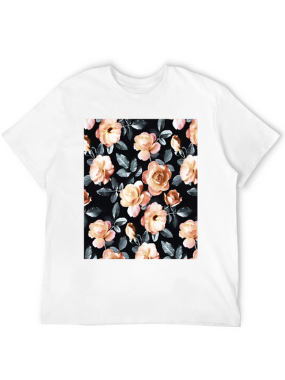 Floral Rose Print Black T-Shirt