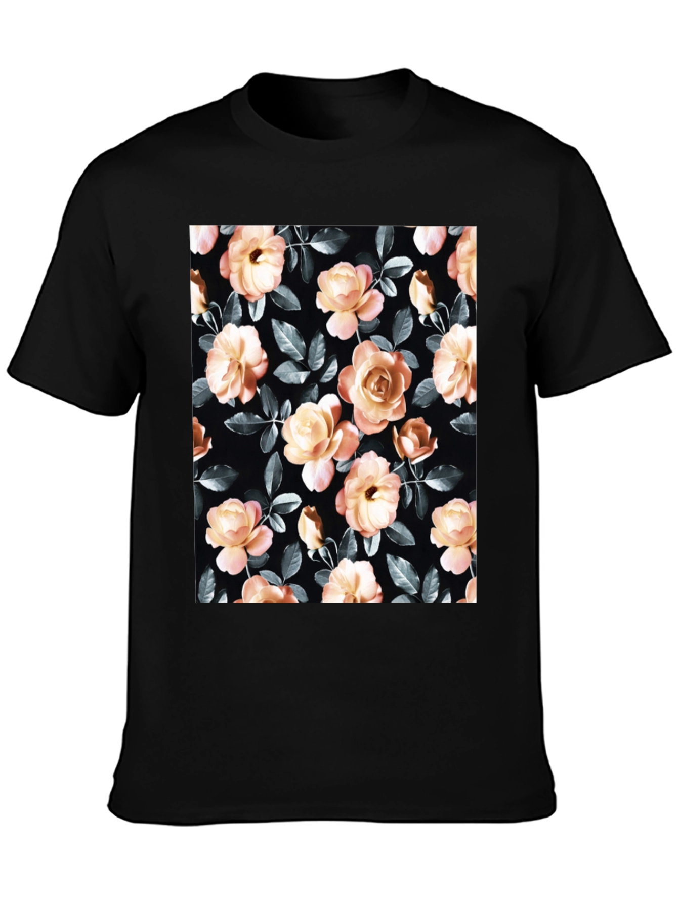 Floral Rose Print Black T-Shirt