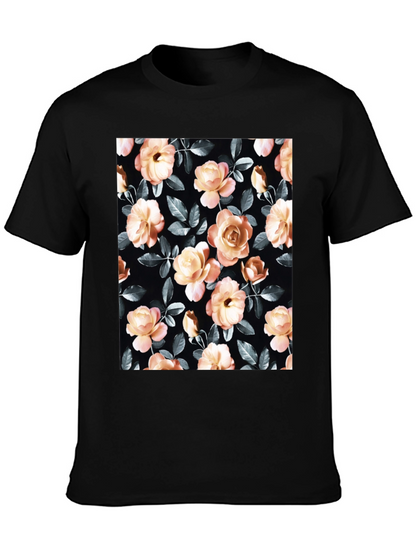 Floral Rose Print Black T-Shirt