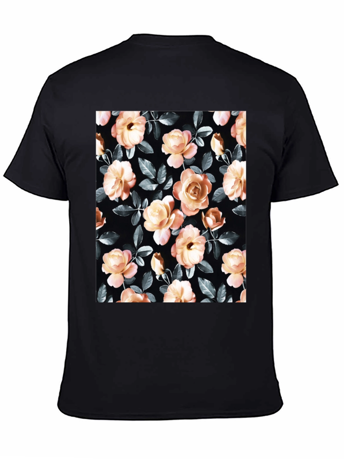 Floral Rose Print Black T-Shirt