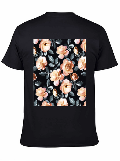 Floral Rose Print Black T-Shirt