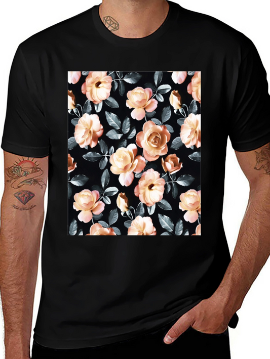 Floral Rose Print Black T-Shirt