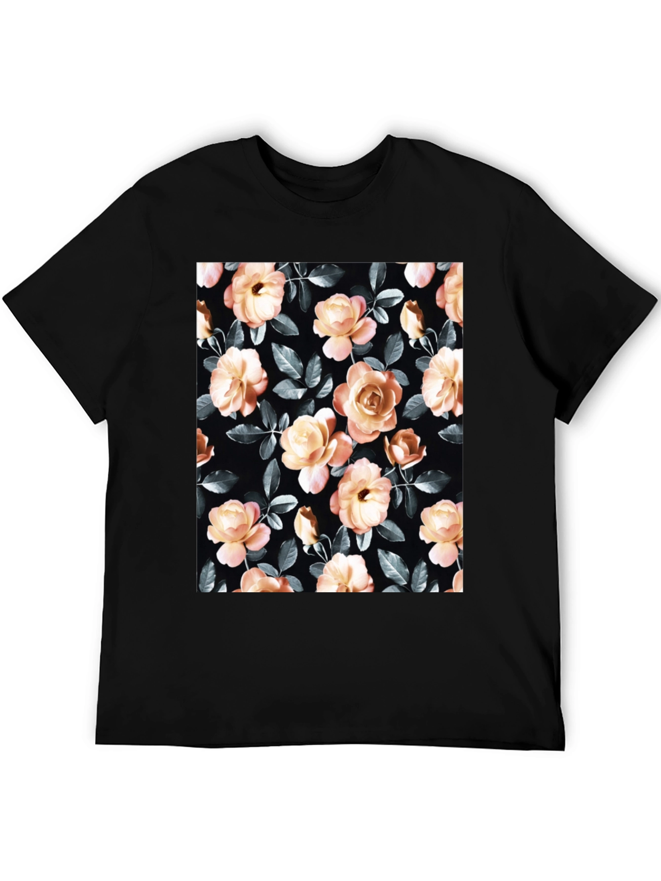 Floral Rose Print Black T-Shirt