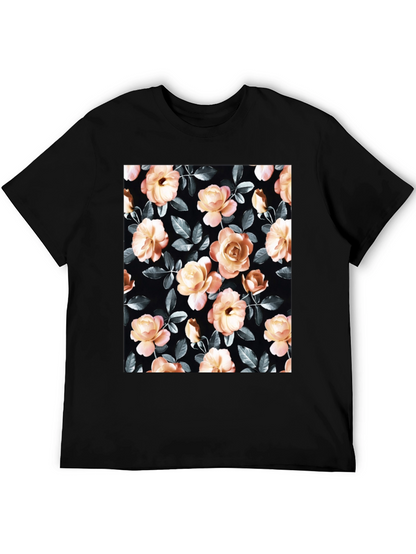 Floral Rose Print Black T-Shirt