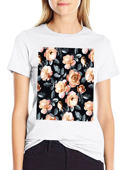Floral Rose Print Black T-Shirt