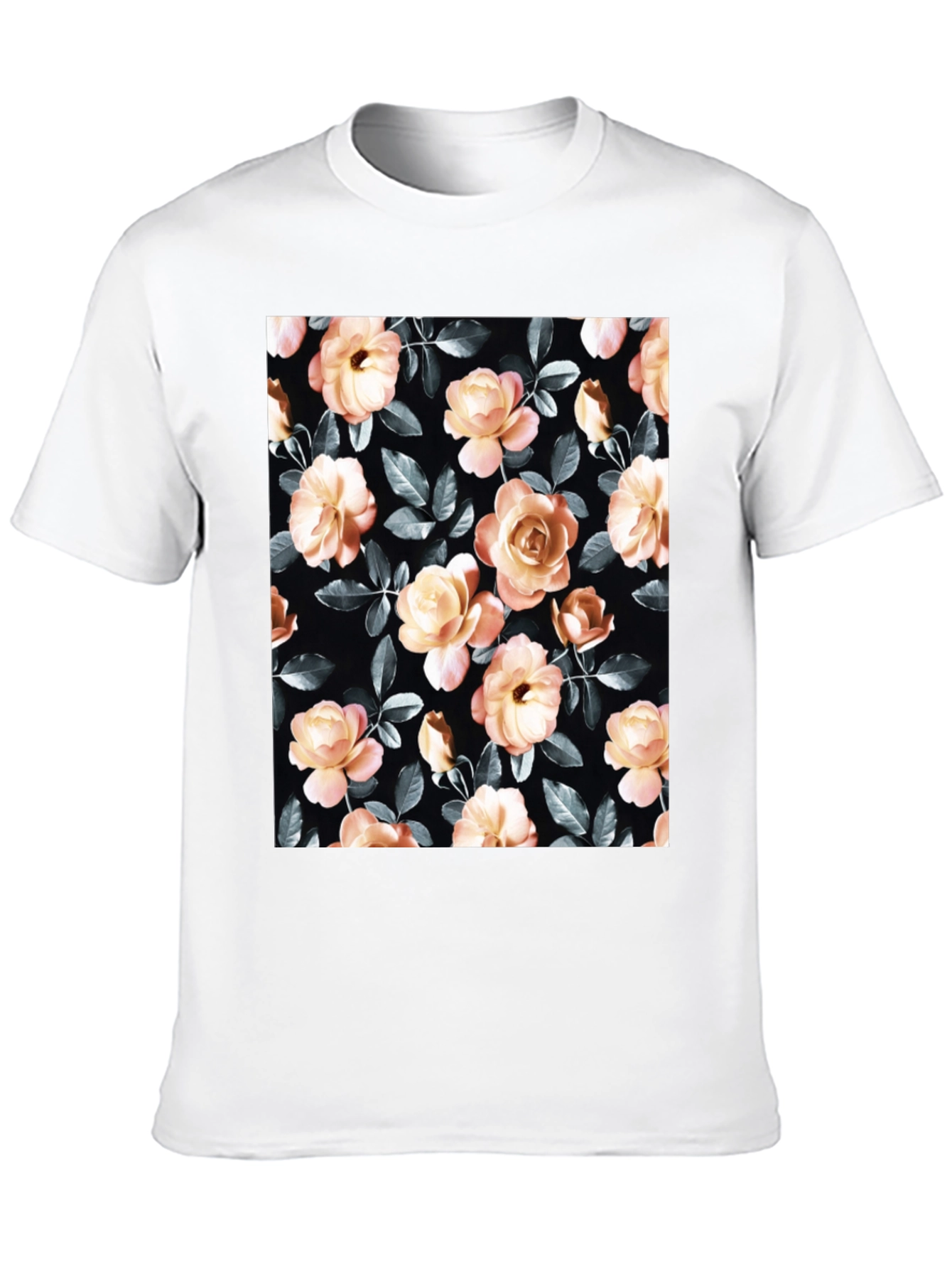 Floral Rose Print Black T-Shirt