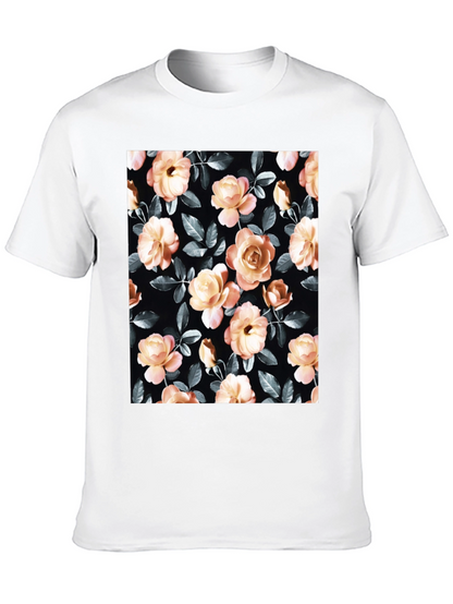 Floral Rose Print Black T-Shirt