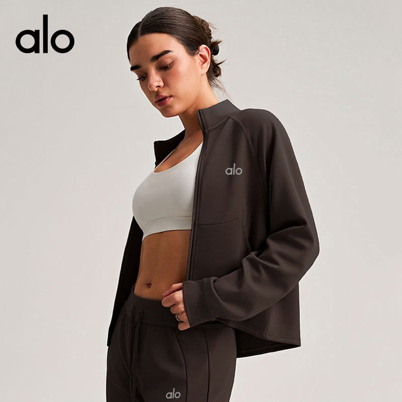 Alo Yoga Stand Collar Sports Jacket, Slim Fit Versatile Figure-Flattering Fitness Coat, Loose Casual Top