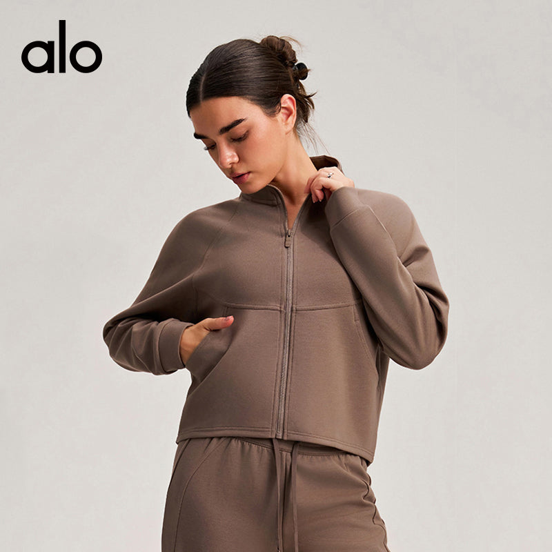 Alo Yoga Stand Collar Sports Jacket, Slim Fit Versatile Figure-Flattering Fitness Coat, Loose Casual Top