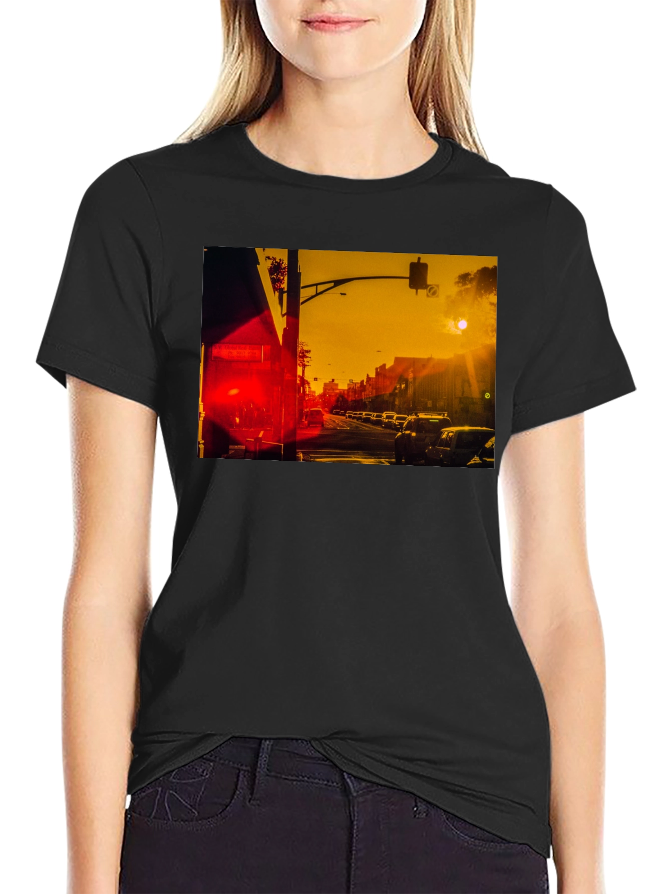 Sunset Street Scene Graphic T-Shirt