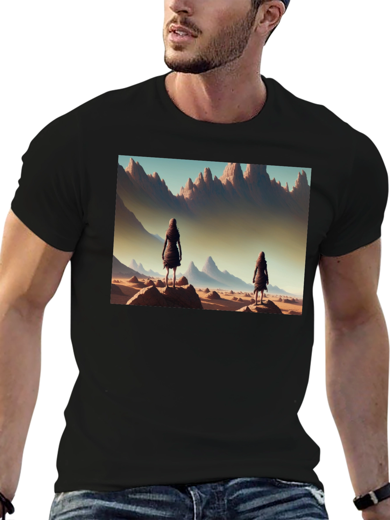 Desert Wanderer Graphic Tee - Black Cotton