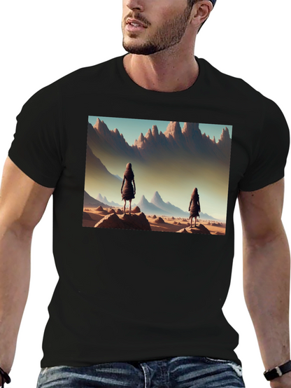 Desert Wanderer Graphic Tee - Black Cotton