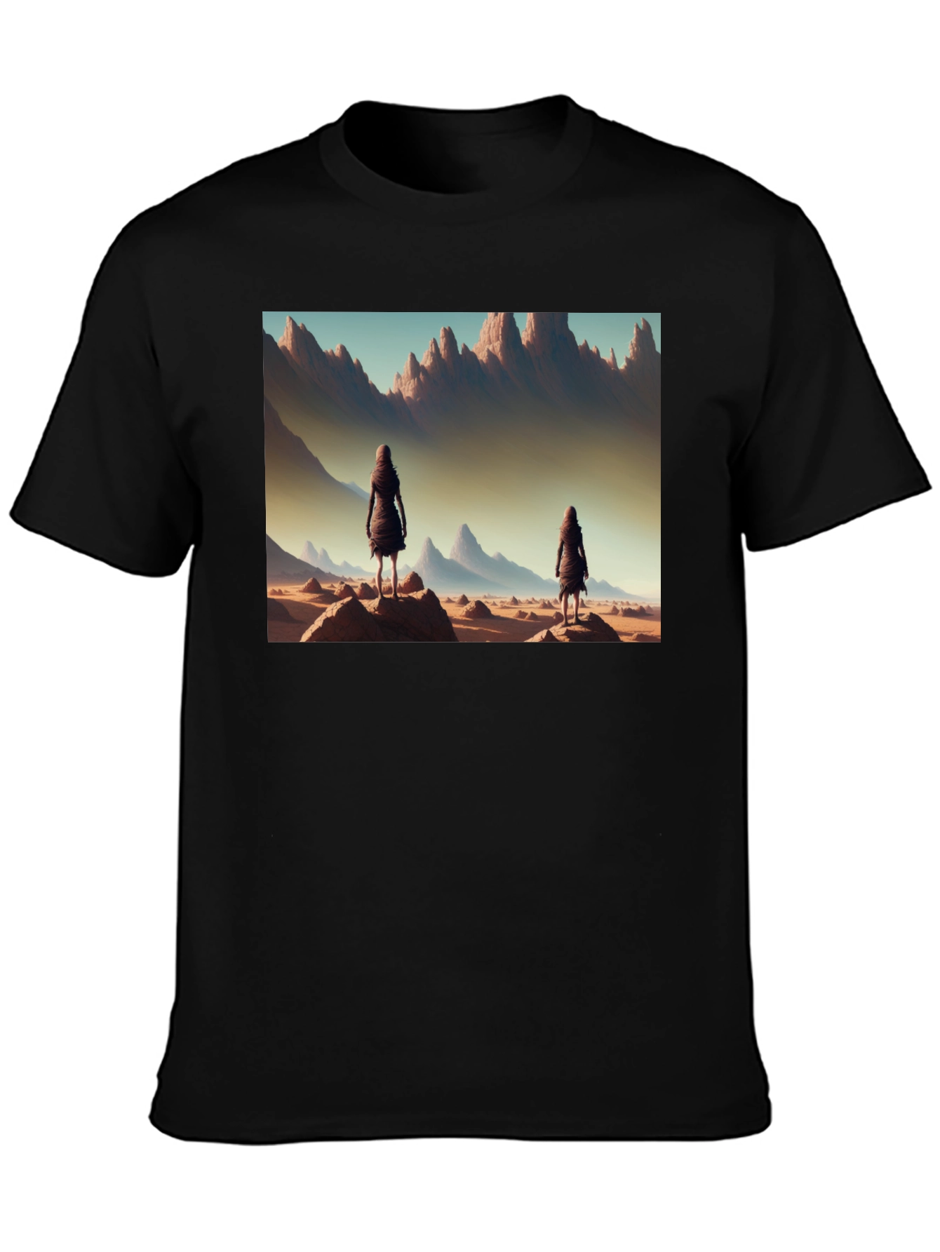Desert Wanderer Graphic Tee - Black Cotton