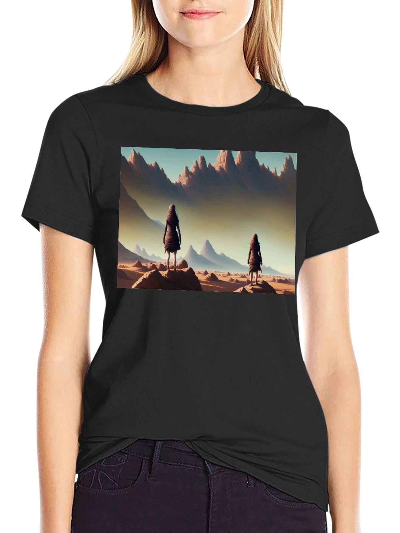 Desert Wanderer Graphic Tee - Black Cotton