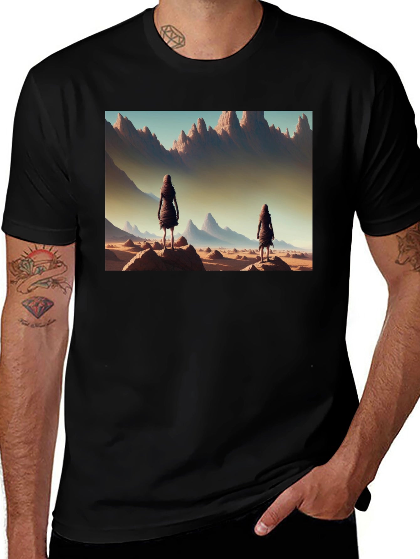 Desert Wanderer Graphic Tee - Black Cotton