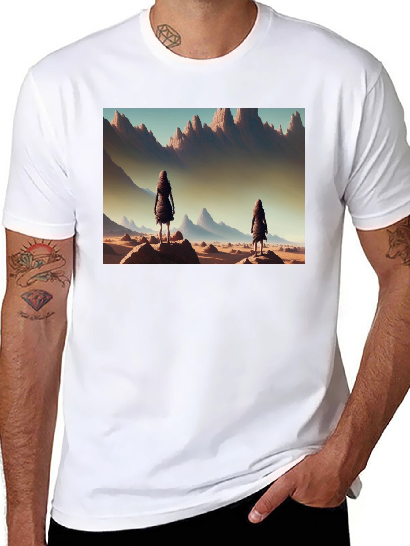 Desert Wanderer Graphic Tee - Black Cotton