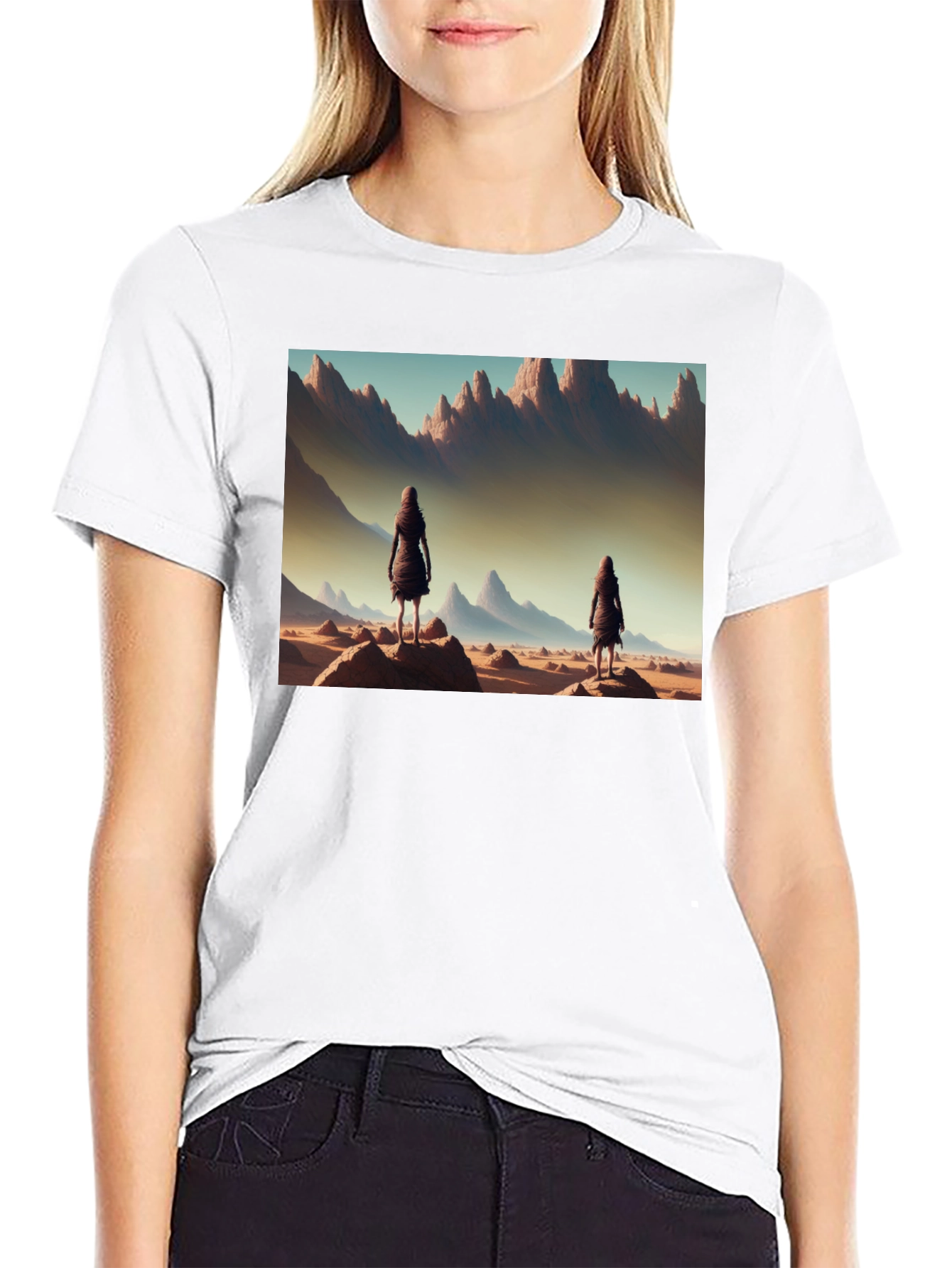 Desert Wanderer Graphic Tee - Black Cotton