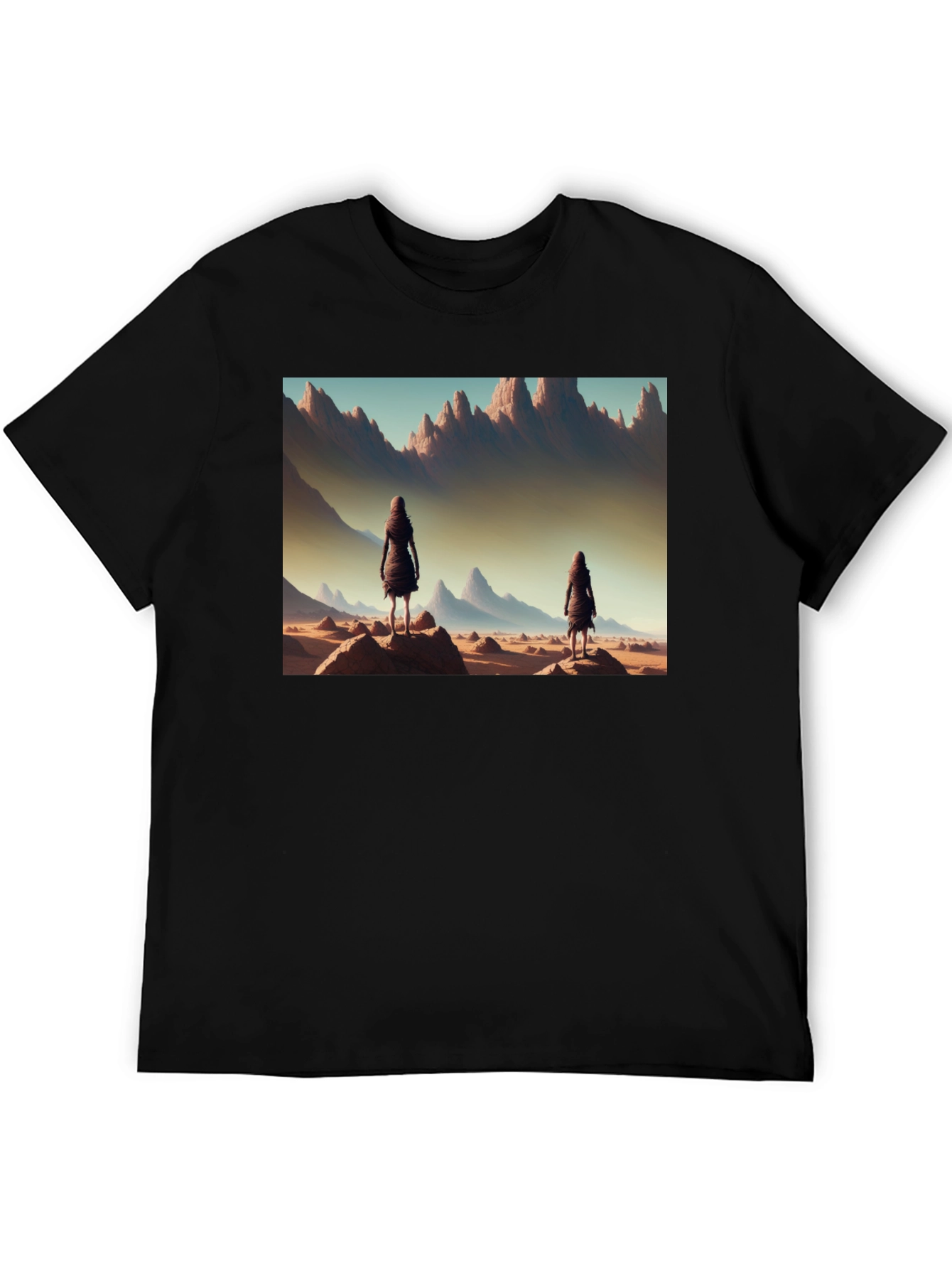 Desert Wanderer Graphic Tee - Black Cotton