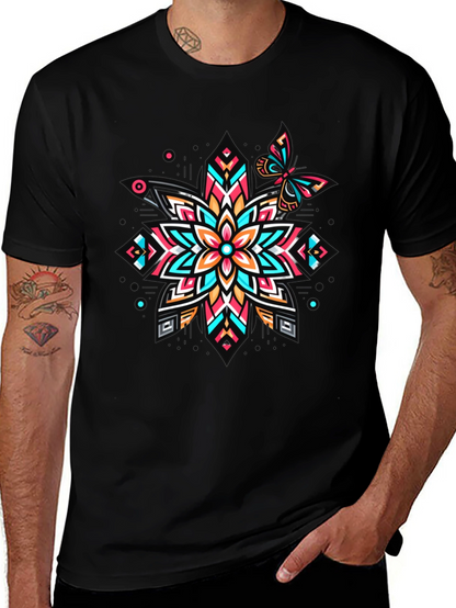 Geometric Floral Butterfly Graphic Tee - Unique Design